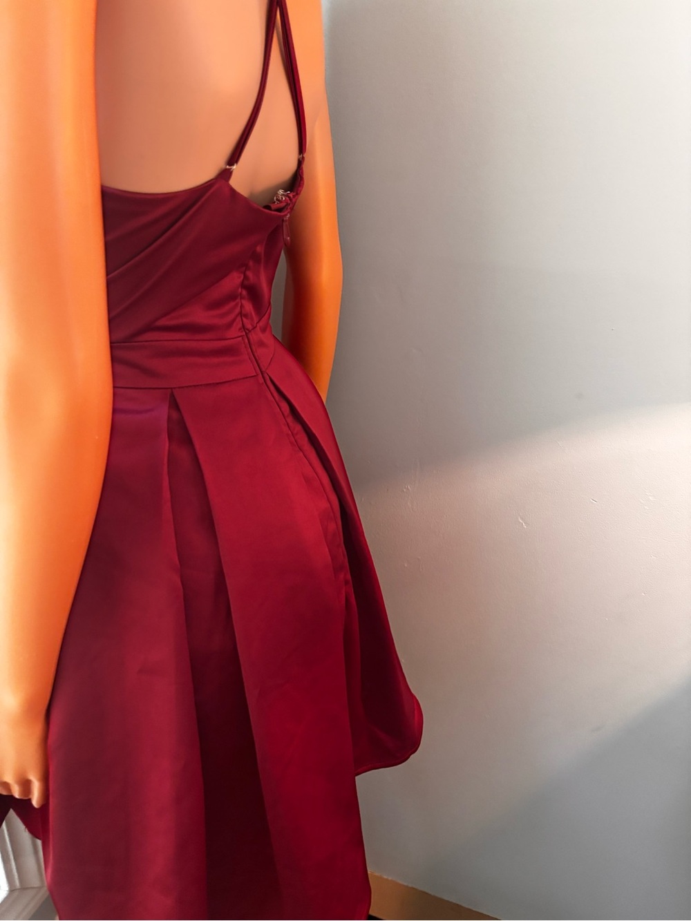 Lulu's Burgundy Satin Backless A-Line Dress
